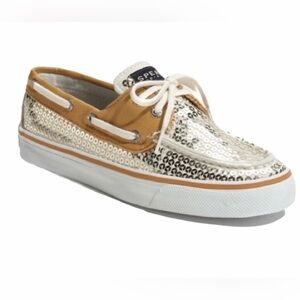 Sperry Topsider Sequin Boat Shoe w/ Leather Accents Women’s Size 6 1/2